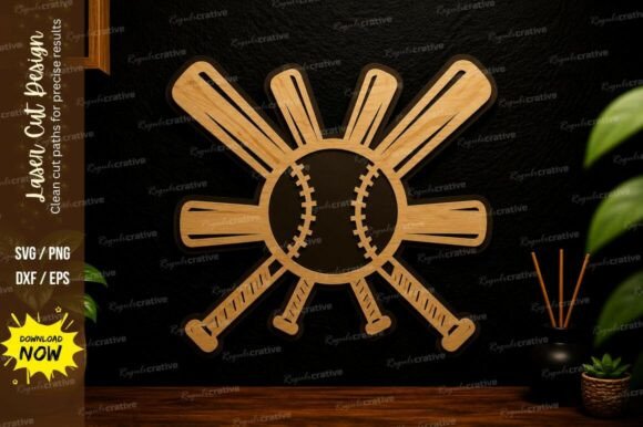 Baseball Bat Emblem Laser Cut Svg Design