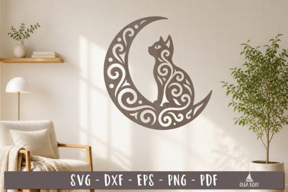 Cat Moon SVG Laser Cut Design