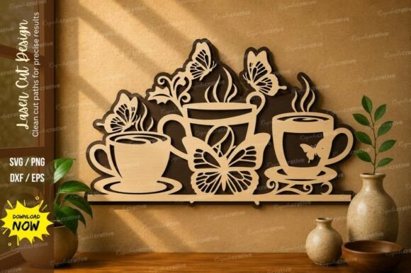Coffee Cup Shelf Laser Cut Svg File