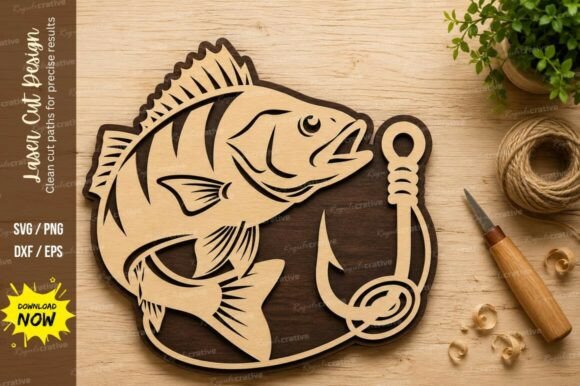 Fishing Bass Hook Laser Cut SVG Design