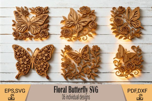 Floral Butterfly Laser-Cut SVG
