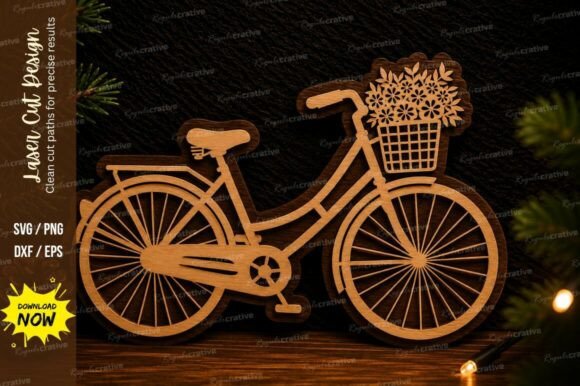 Flower Basket Bicycle Laser Cut SVG