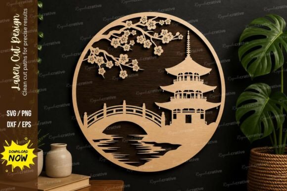 Japanese Landscape Scene Laser Cut Svg