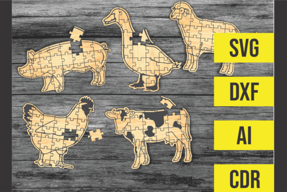 Laser Cut File - Set of 5 Animal Puzzles