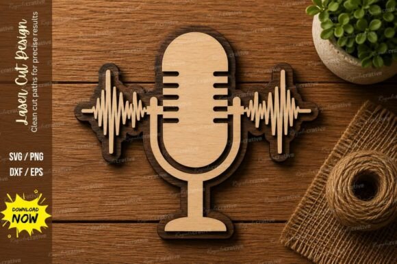 Microphone Sound Wave SVG Music Studio: Elevating Creative Projects with Premium Laser Cutting Designs