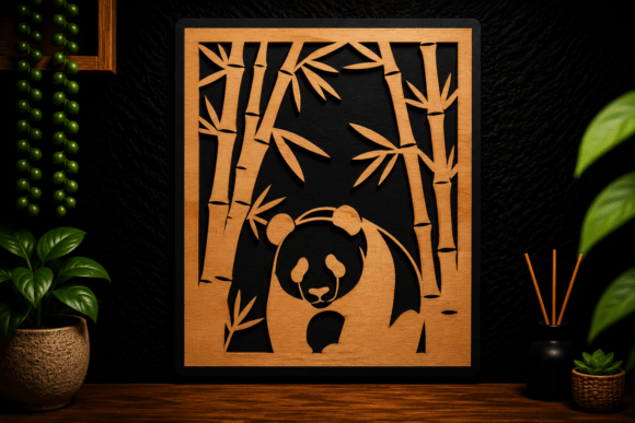 Panda Bamboo Frame Laser Cut SVG Design