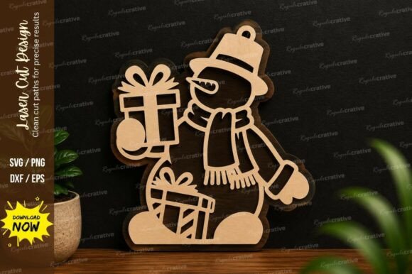 Snowman with Gifts Ornament Laser Cut: A Versatile Design for Creative Projects