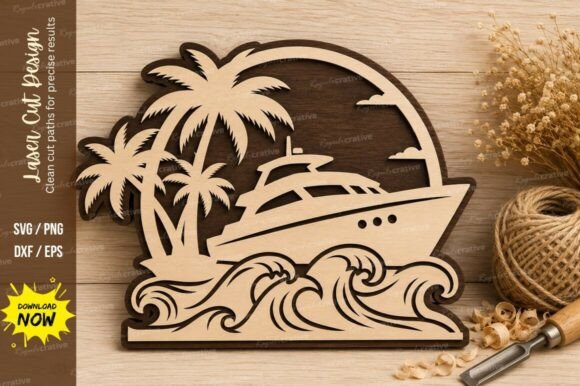 Tropical Yacht Ocean Laser Cut SVG: A Premium Quality Design for Creative Projects