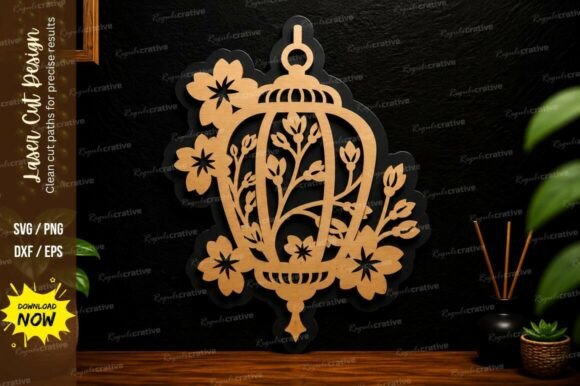 Vintage Floral Lantern Laser Cut Svg